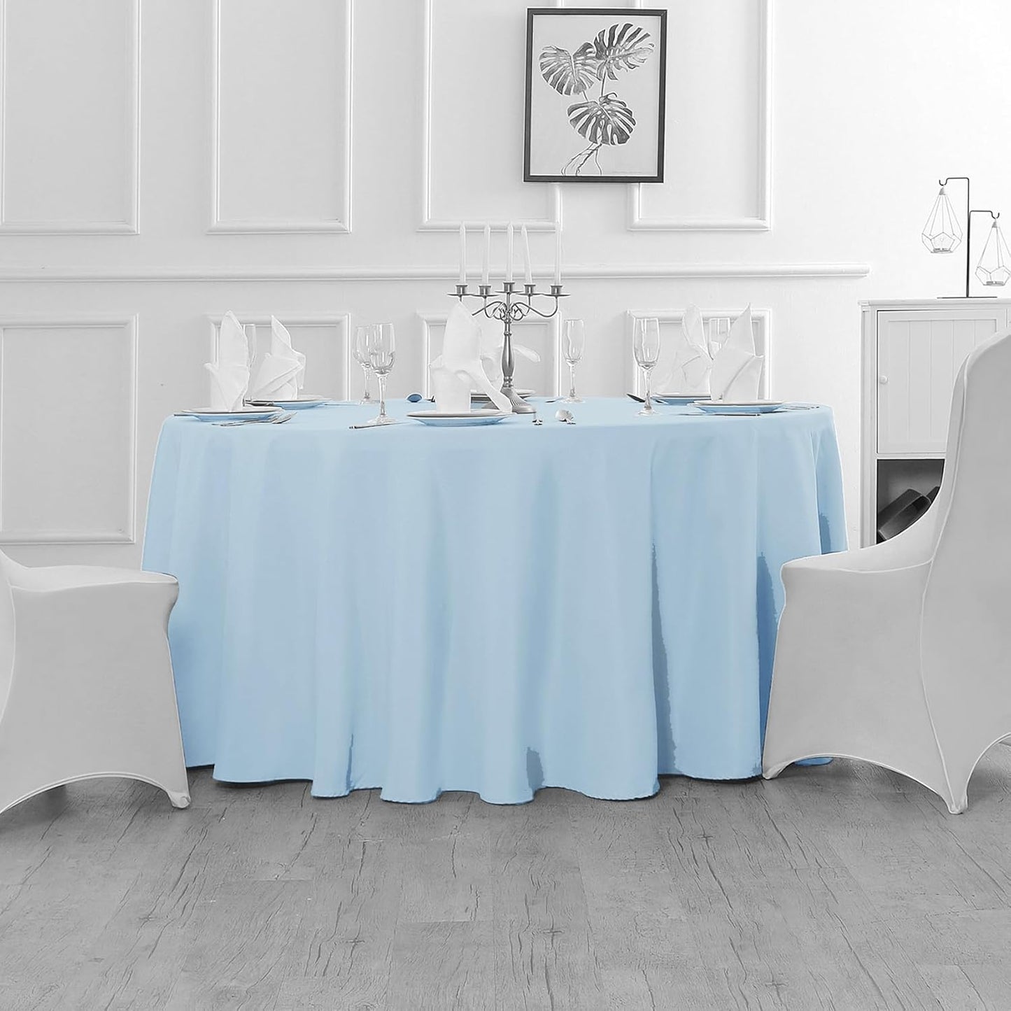 Fokitut 2 Pack Waterproof Round Tablecloth, 70 Inch, Stain Resistant and Wrinkle Polyester Table Cloth, Fabric Table Cover for Kitchen Dining, Wedding, Party, Holiday Dinner-Blue Mist