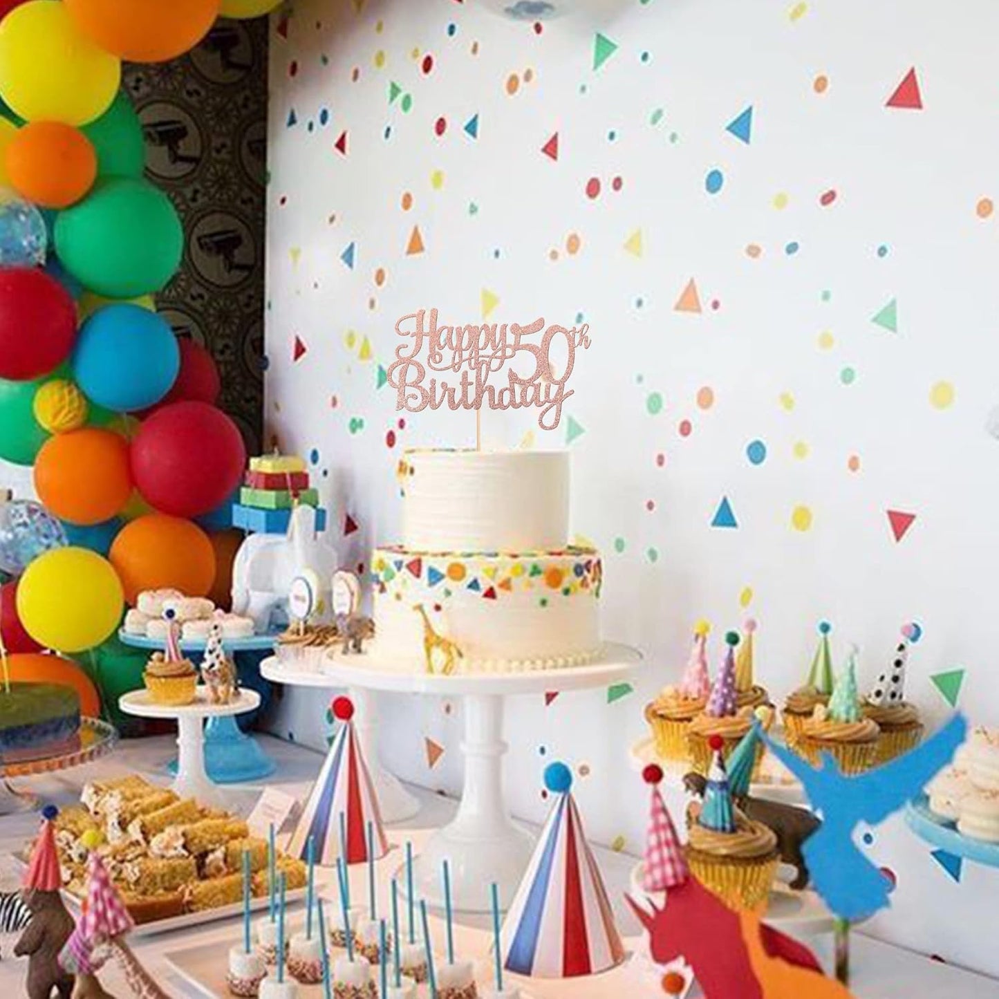 1 PCS Happy 50th Birthday Cake Topper Glitter Cheers to 50 Years Birthday Cake Pick 50 Fabulous Cake Decoration for Happy 50th Birthday Anniversary Party Decorations Supplies Rose Gold