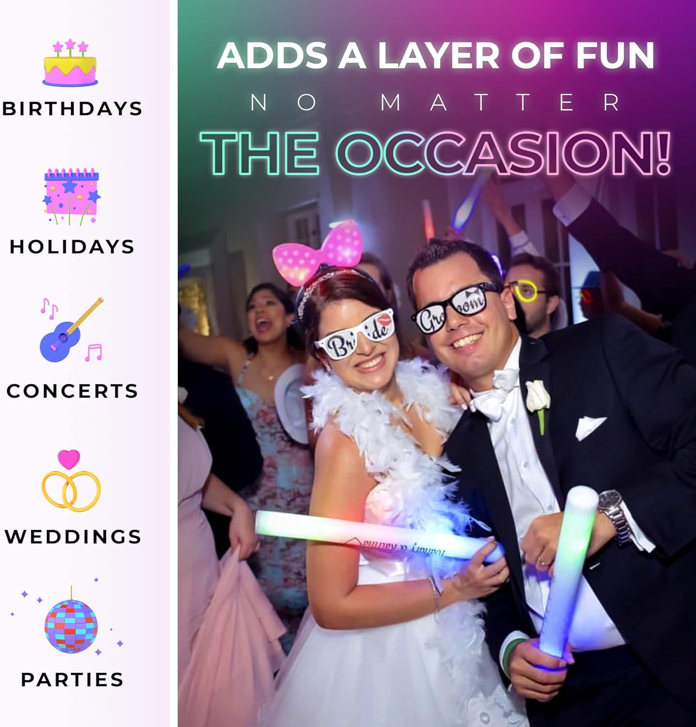 Foam Glow Sticks Bulk - 100 Red Foam Light Up Sticks and LED Foam Sticks - 100 Reusable 16" Light Up Foam Sticks Red Foam Glow Sticks for Wedding, Parties, and Dancing