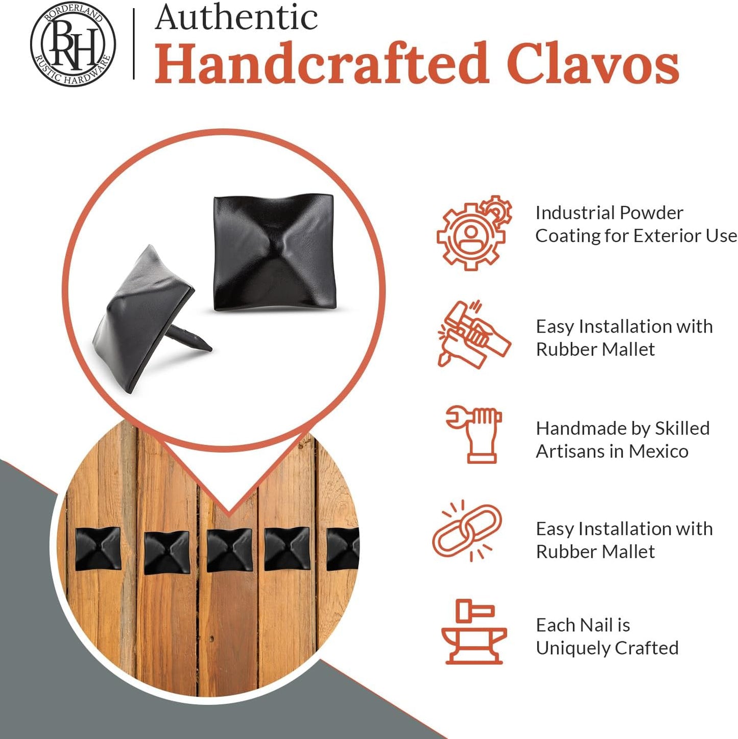 100 Pack 1" Square Head Iron Clavos Decorative Nails – Black – Handmade Rustic Square Fasteners for Farmhouse Shutters, Faux Wood Beams, Barn Doors, Shutters, and Gates – Ornamental Wood Accent