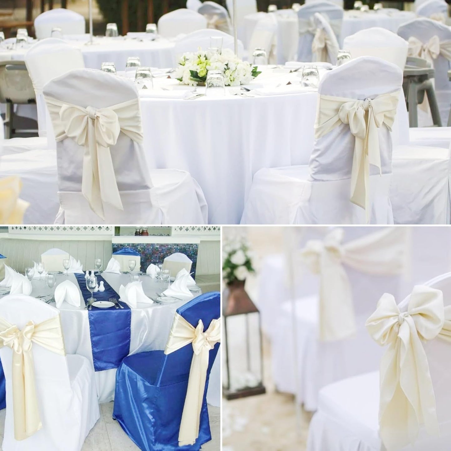 100 PCS Satin Chair Sashes Decorative Bow Chair Sashes Ties Chairs Ribbon Bows Seat Cover Band for Wedding Birthday Party Ceremony Reception Hotel Banquet Events Home Kitchen Decor(7x108Inch,Ivory)