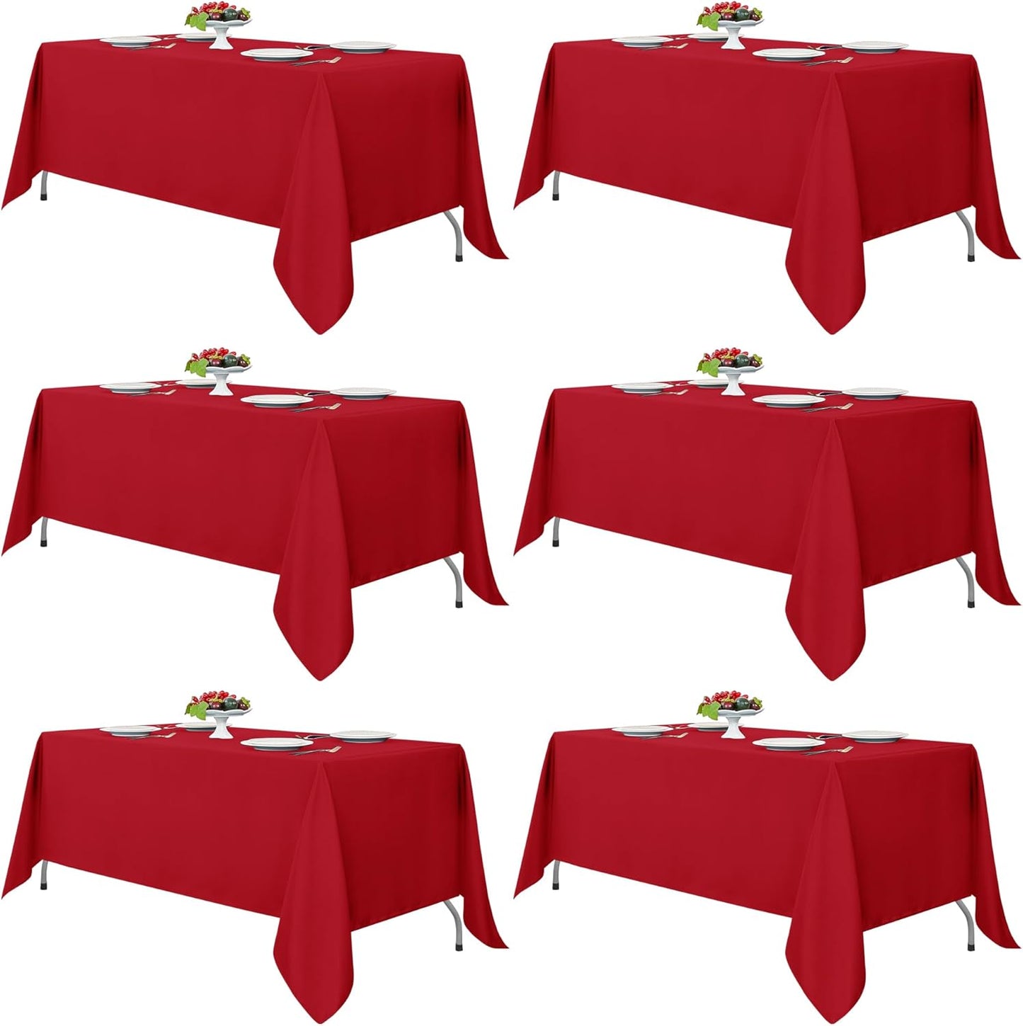 Fitable Red Tablecloths for Rectangle Tables, 6 Pack - 70 x 120 Inches - Reusable and Washable Table Clothes for 6-8 Ft Tables, Polyester Fabric Table Covers for Wedding, Party, Banquet