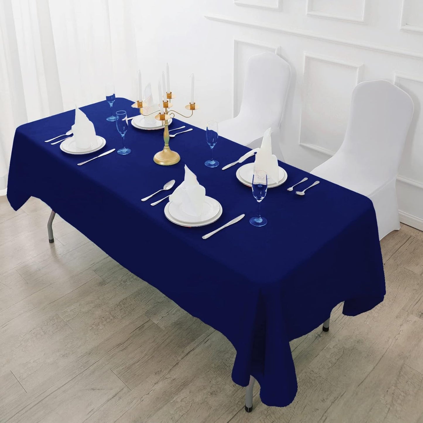 Fokitut 2 Pack Waterproof Rectangle Tablecloth, 90x156 Inch,Stain Resistant and Wrinkle Polyester Table Cloth, Fabric Table Cover for Kitchen Dining, Wedding, Party, Holiday Dinner-Royal Blue