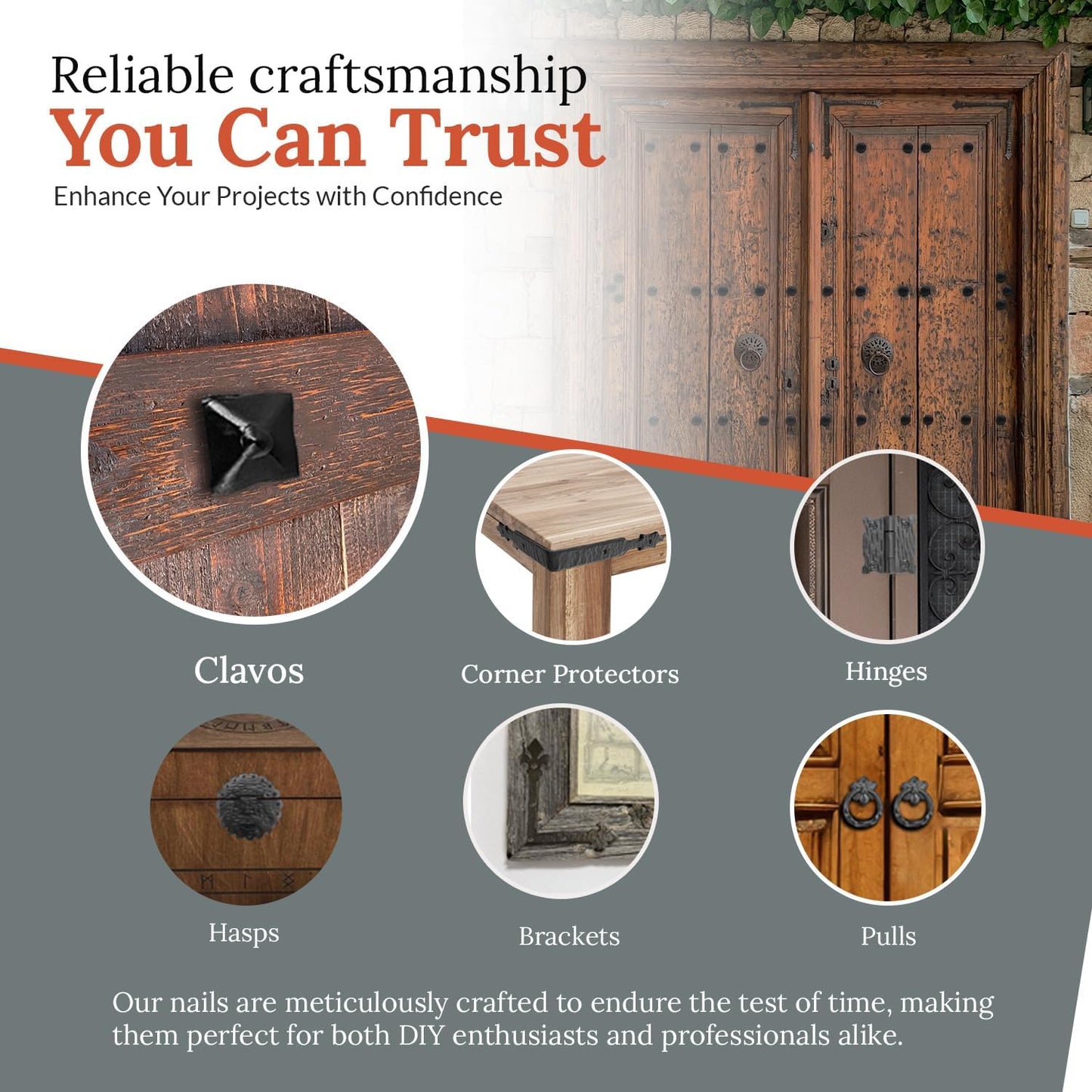 100 Pack 0.75" Square Head Iron Clavos Decorative Nails – Black – Handmade Rustic Square Fasteners for Farmhouse Shutters, Faux Wood Beams, Barn Doors, Shutters, and Gates – Ornamental Wood Accent