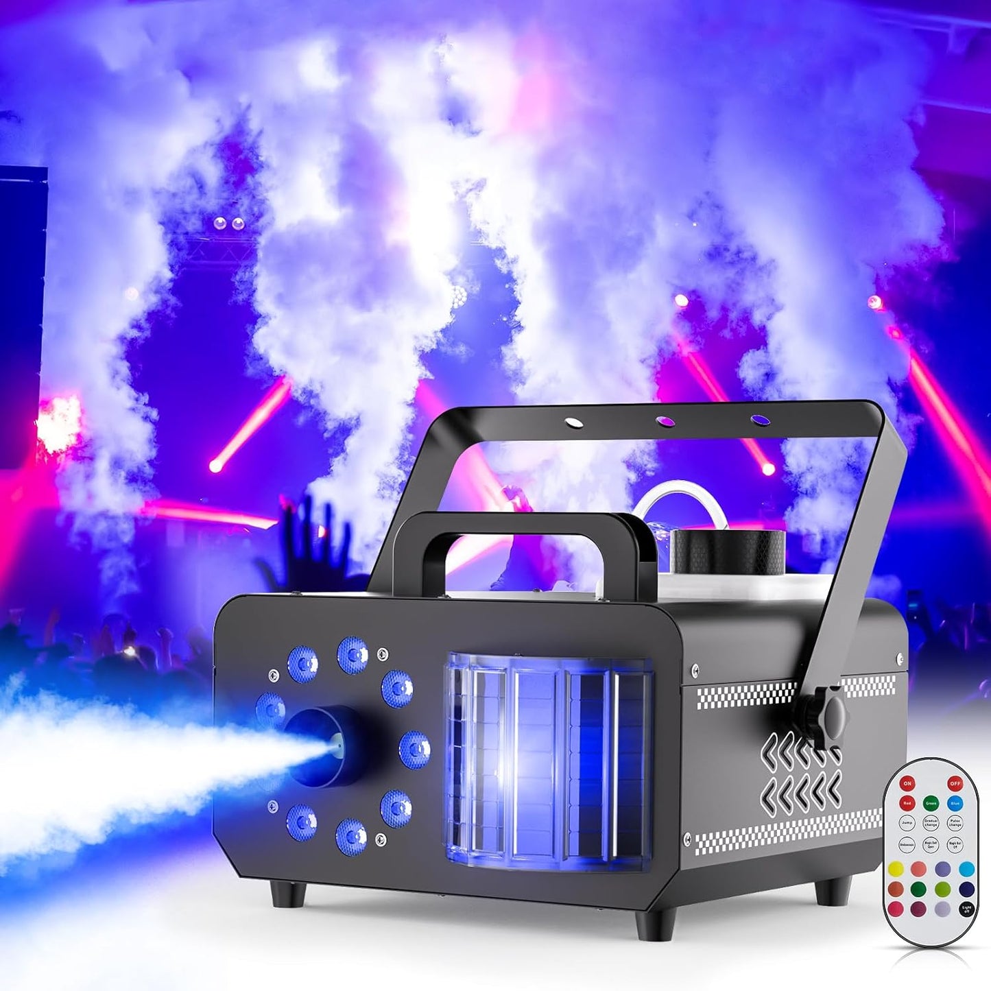 Fog Machine with RGBW LED Lights, 1200W Professional Smoke Machine, 1L Tank, 3000CFM Output, 14 Colors for DJ Party Stage Wedding Halloween 4PACK