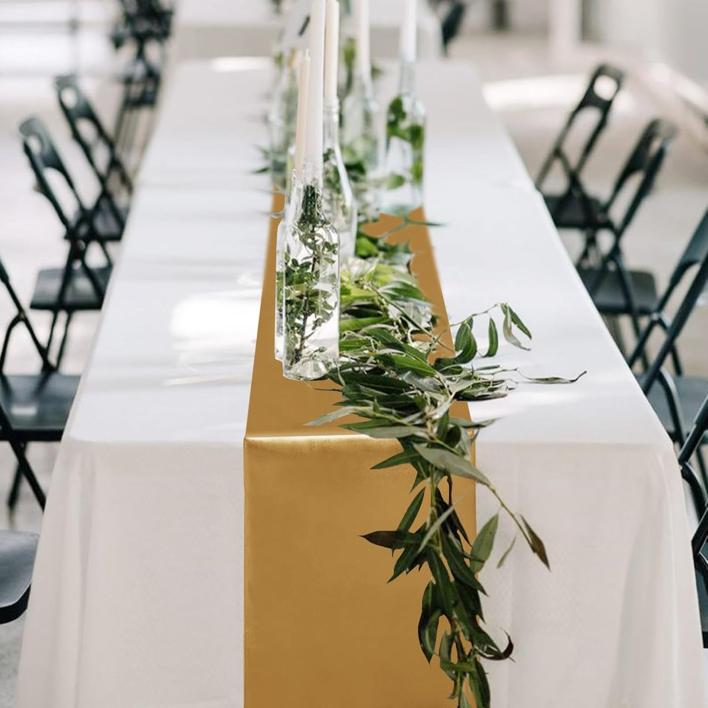 10 Pack Satin Table Runner 12 x 108 Inch Long Old Gold Silk Table Runner for Wedding Party Banquet Birthday Decoration