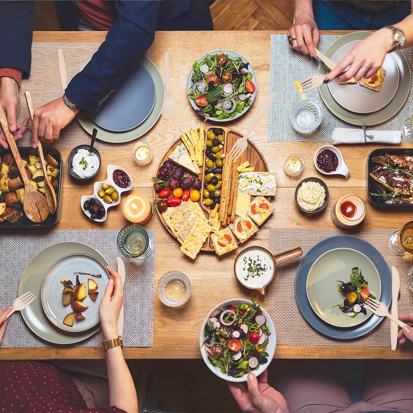 100% Compostable Silverware, Light Brown Plastic Silverware 100 Forks 100 Spoons 100 Knives, Compostable Utensils, No Plastic Utensil, Eco Friendly Disposable Cutlery for Party Office Wedding