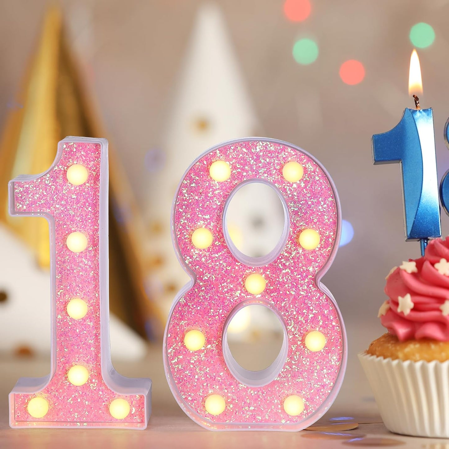 Foaky Pink Light up Letters，Pink Party Decorations,Girls Room Decor,Glitter Marquee Numbers,Alphabet Letter Sign for Night Light Birthday Party Girls Gifts, Home Bar Decoration (5)