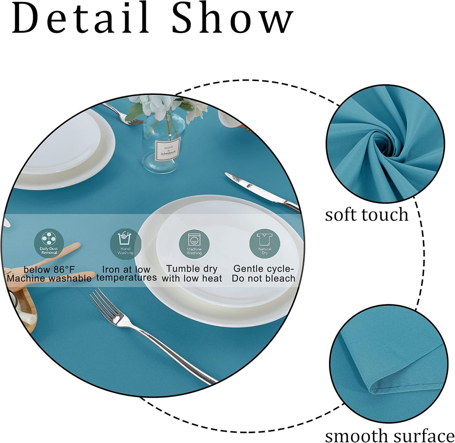 Fitable Square Tablecloth 60x60 inch Tablecloth Stain and Wrinkle Resistant Washable Polyester Table Cloth for Buffet Parties and Camping, Teal