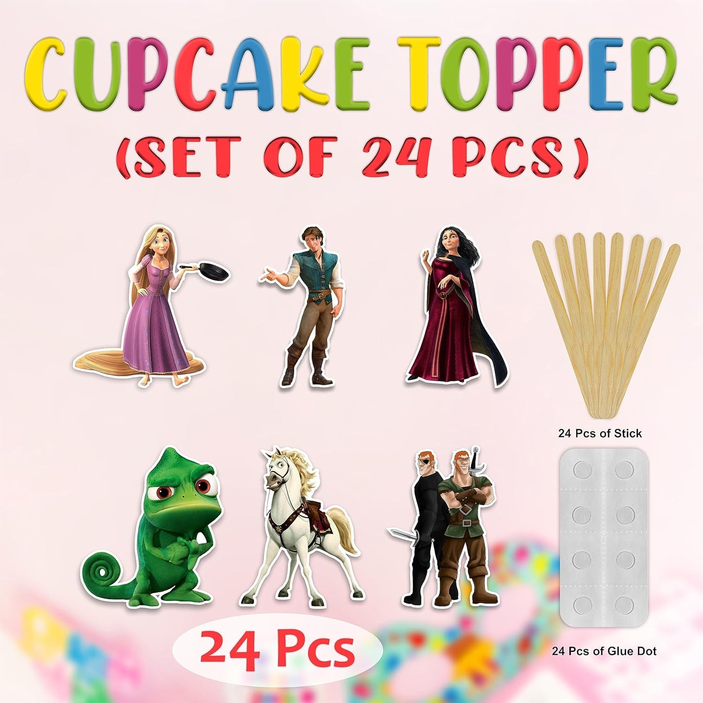 "Rapunzl Cupcake Toppers – Princess Fairy Tale Theme Birthday Party Supplies – Magical Cupcake Decoration Picks for Birthday Parties, Tea Parties, and Fairy Tale Themed Celebrations"