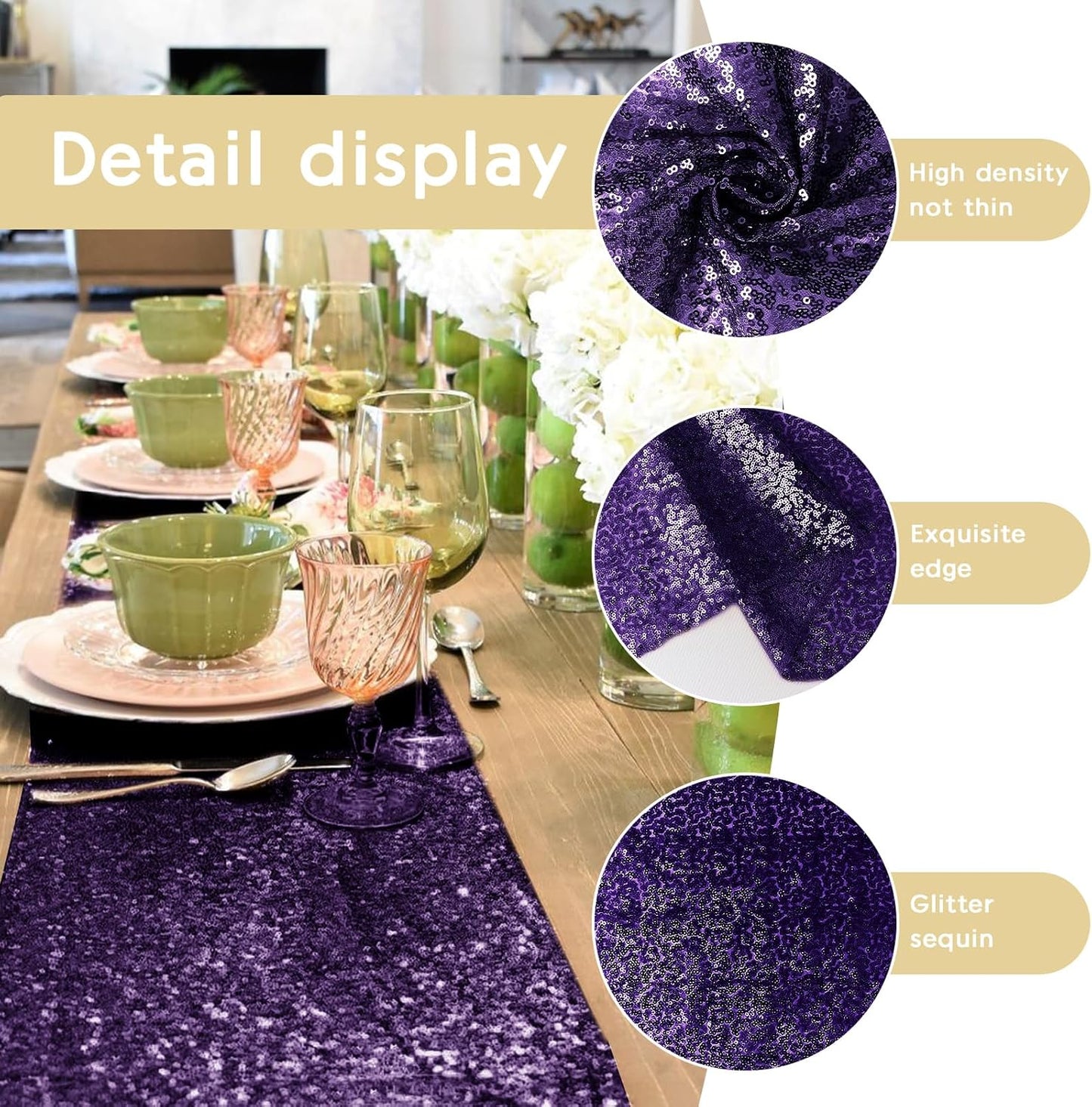 10 Packs 12 x 72 inches Sequin Table Runner, Purple Glitter Table Runner for Birthday Party Supplies Wedding Engagement Baby Shower Holiday Celebration Event Decorations