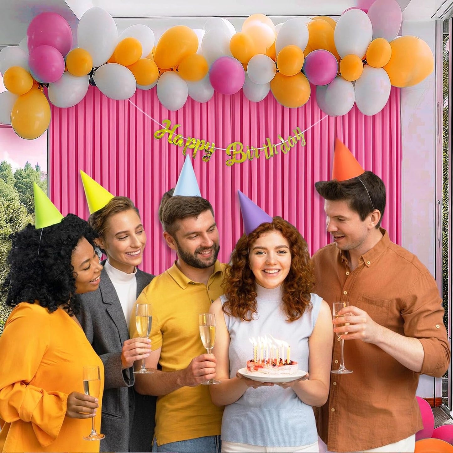 10 x 10 Feet Pink B Backdrop Curtain for Partie, Background Curtains for Photoshoot, Birthday, Wedding, Halloween, Thanksgiving, Christmas Day, New Year Party Decorations 5Ft x 10Ft, 2 Panels