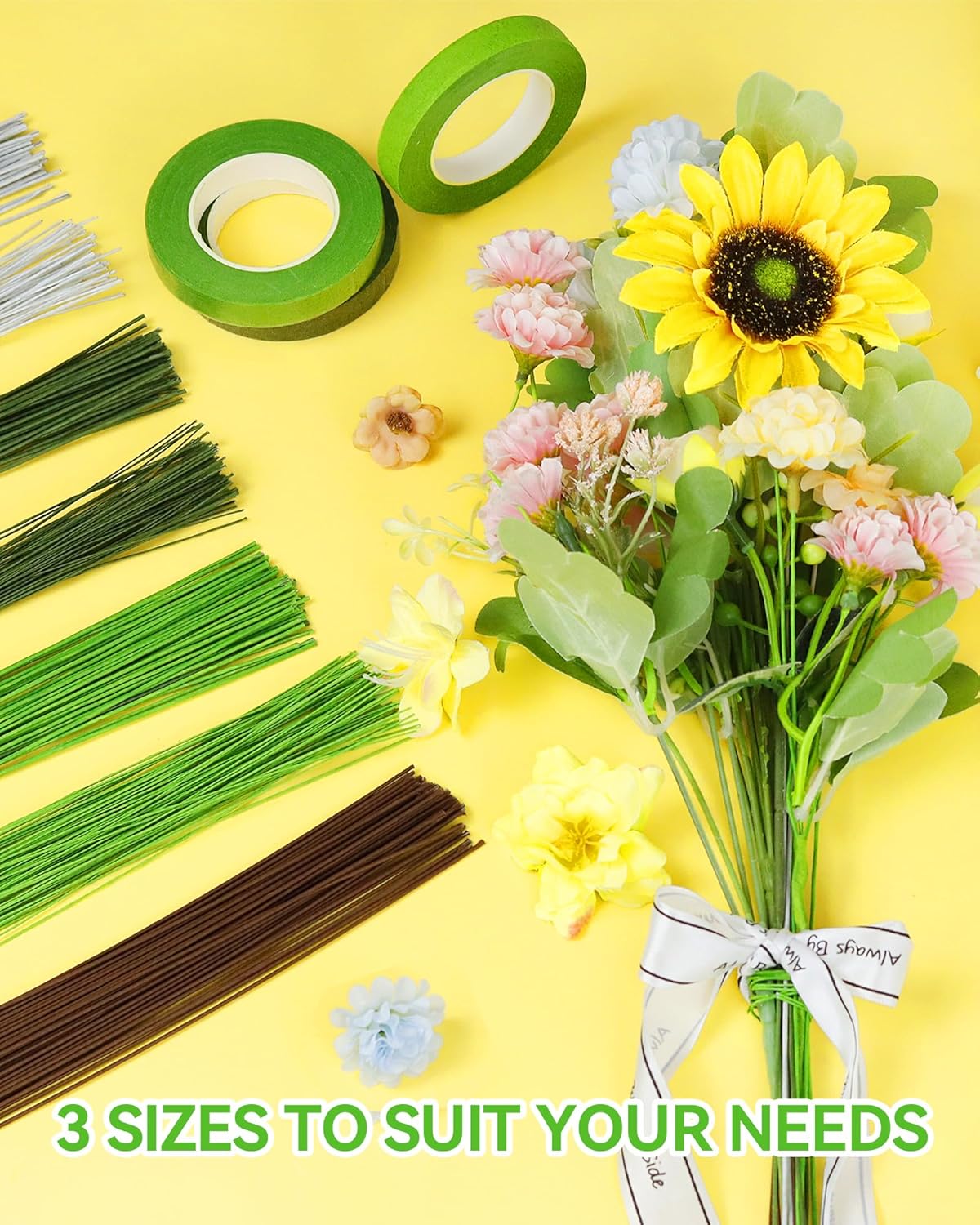 100 PCS FIVEIZERO 26 Gauge White Floral Wire Stems for Artificial Flower Making,Florist Wire,Flower Wires for Crafts,Alambre para Flores for Wreaths, Flower Arrangements and DIY Projects