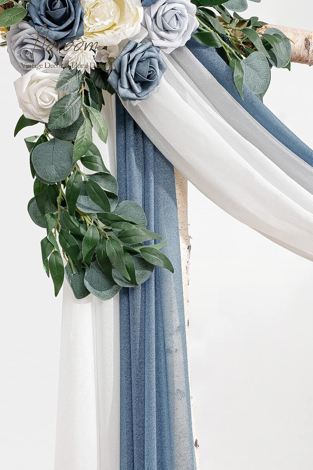 Floroom Wedding Arch Draping Fabric 2 Panels 20Ft Chiffon Fabric Drapes Arbor Drapery Wedding Ceremony Reception Swag Decorations (White & Dusty Blue)
