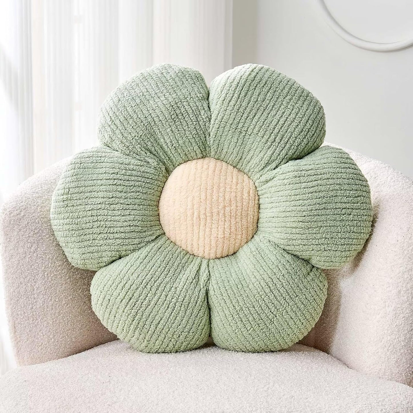 Flower Throw Pillow, Soft Sage Green 19.6" Shaped Floor Pillow for Home Decor, Cute Aesthetic Plush Decorative Pillows for Bed, Sofa, Couch