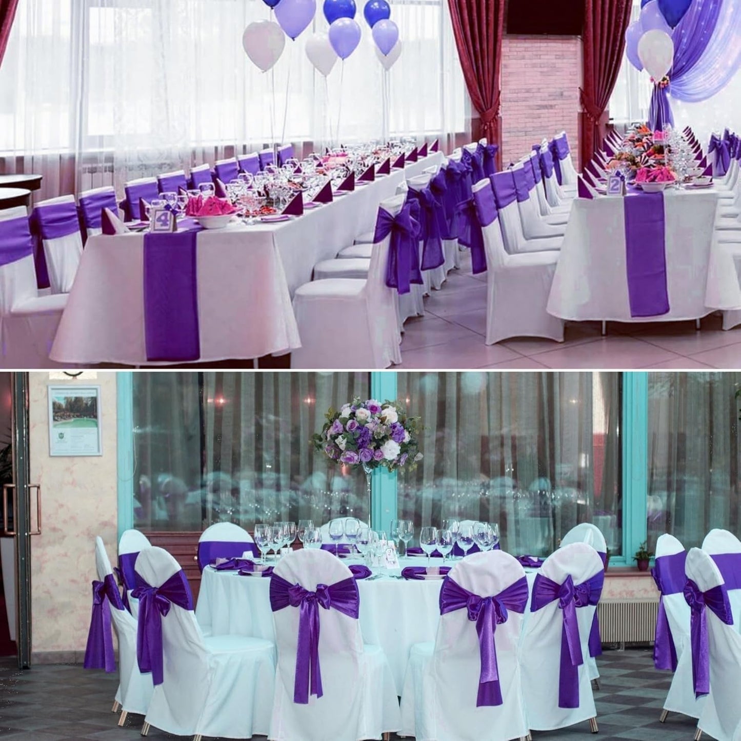 100 PCS Satin Chair Sashes Decorative Bow Satin Chair Sashes Ties Back Ribbon Bows Chairs Cover Band for Wedding Birthday Party Ceremony Reception Events Banquet Home Kitchen Decor(7 x108inch,Purple)