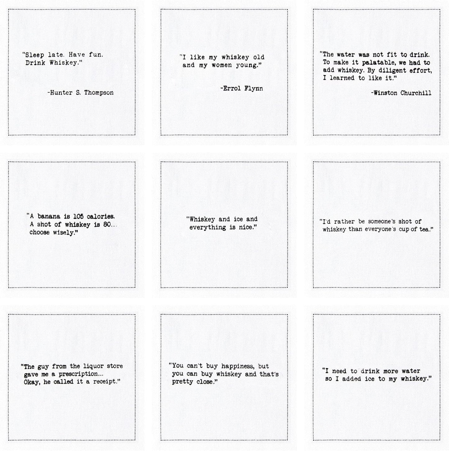 FIVE STAR NAPKINS Whiskey Quotes Cotton Cocktail Napkins, Beverage Napkin, Bar Party Small Napkins,Napkins for Events,Holidays,Weddings,Parties 4.5''x4.5''-Single Use(50x) Disposable