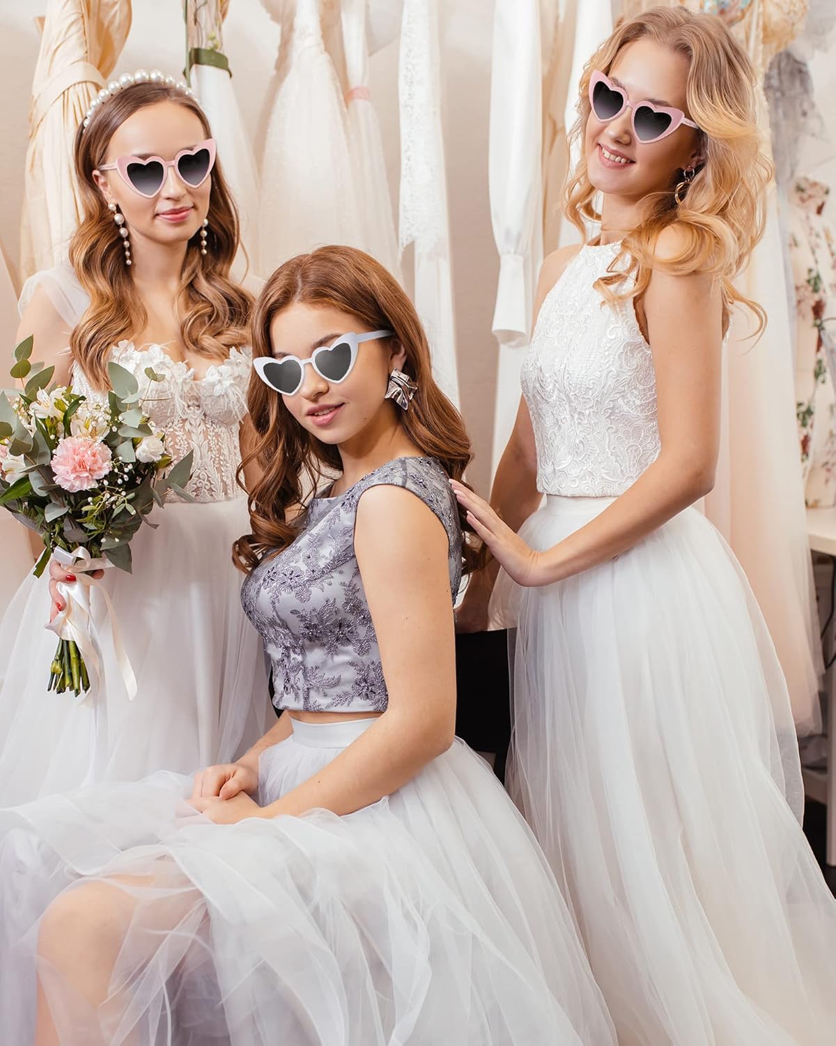 Flutesan 20 Pairs Retro Heart Sunglasses Vintage Cat Eye Heart Glasses Women Bachelorette Bride Sunglasses Bulk