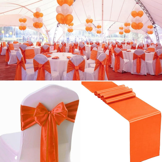 100 PCS Satin Chair Sashes Decorative Bow Chair Sashe Ties Ribbon Bows Chairs Cover Band for Wedding Birthday Party Ceremony Reception Banquet Events Hotel Home Kitchen Thanksgiving(7x 108inch,Orange)