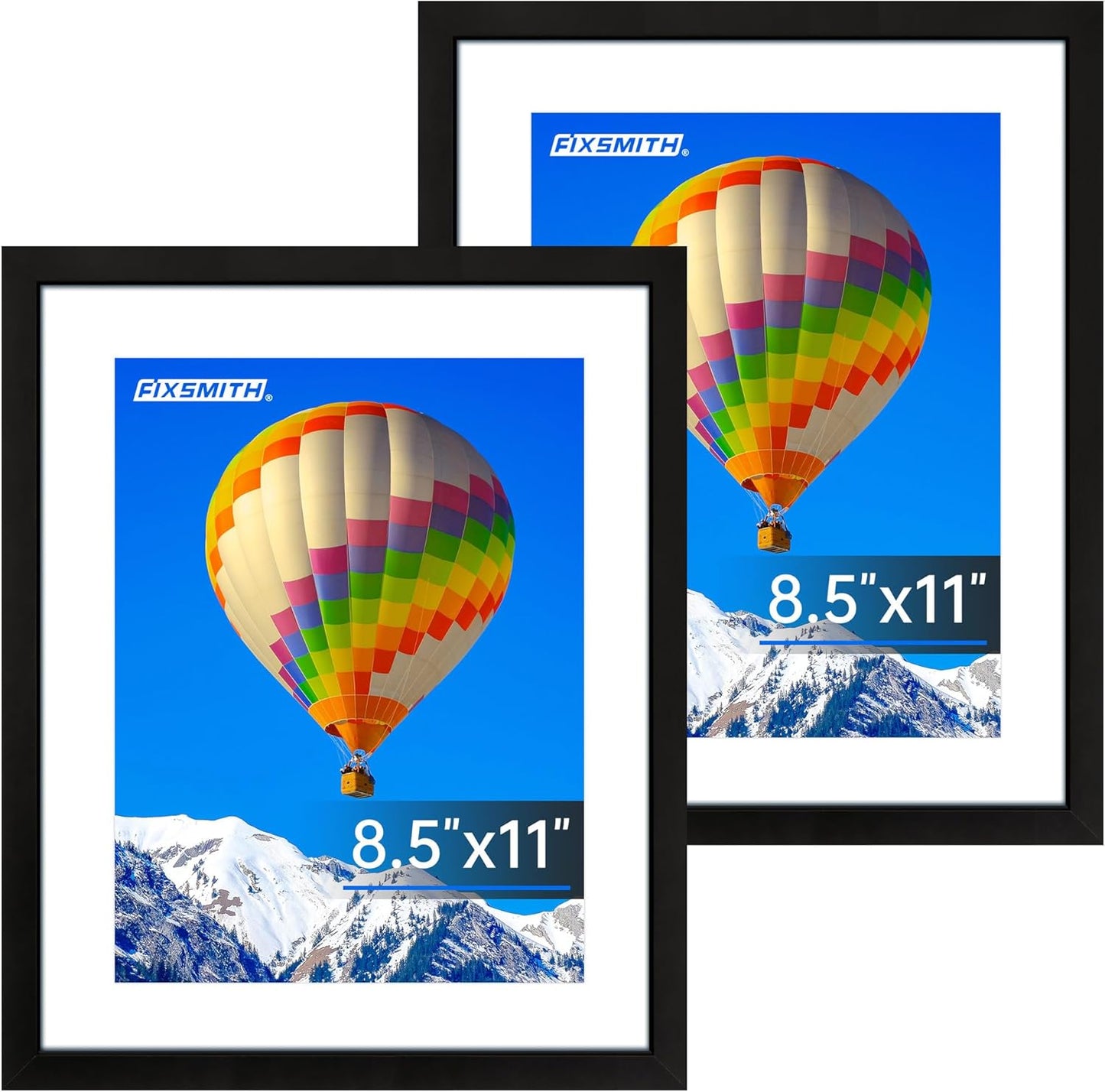 FIXSMITH 8.5x11 Picture Frame Set of 2, Photo Frame with HD Plexiglass, Display Pictures 6x8 with Mat or 8.5x11 Without Mat, Black Picture Frames Collage Wall Decor, Gallery Wall Frame