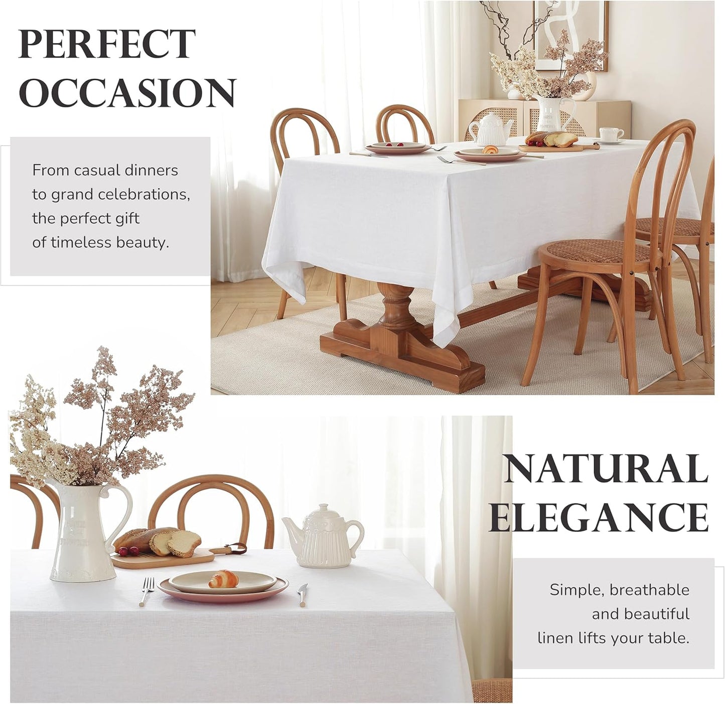 100% Pure Linen Tablecloths 60x90Inches,Rectangle Table Cloth for Dining,Picnic,Weddings and Restaurants,Durable Stonewashed Tablecloths (Re-White, Rectangle - 60 x 90 Inch)