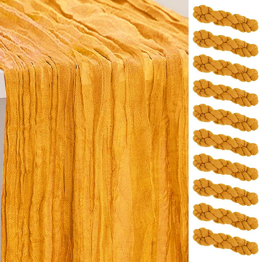 10 Pack Gold Cheesecloth Table Runner 35x120 Inch 10Ft Rustic Gauze Cheese Cloth Table Runner Sheer Cheesecloth Table Runners for Wedding Party Bridal Shower Decoration