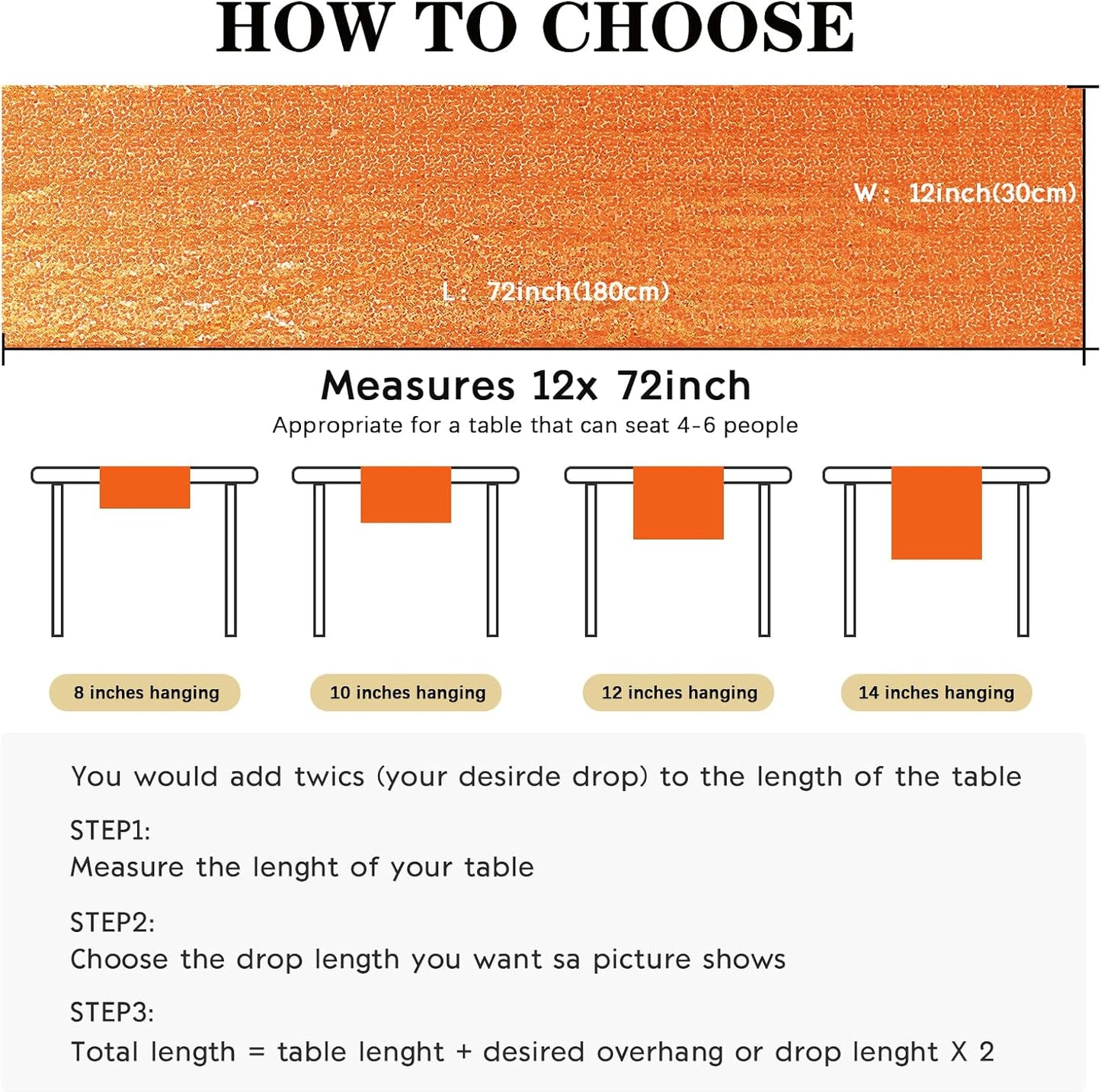 10 Packs 12 x 72 inches Sequin Table Runner, Orange Glitter Table Runner for Birthday Party Supplies Wedding Engagement Baby Shower Holiday Celebration Event Decorations