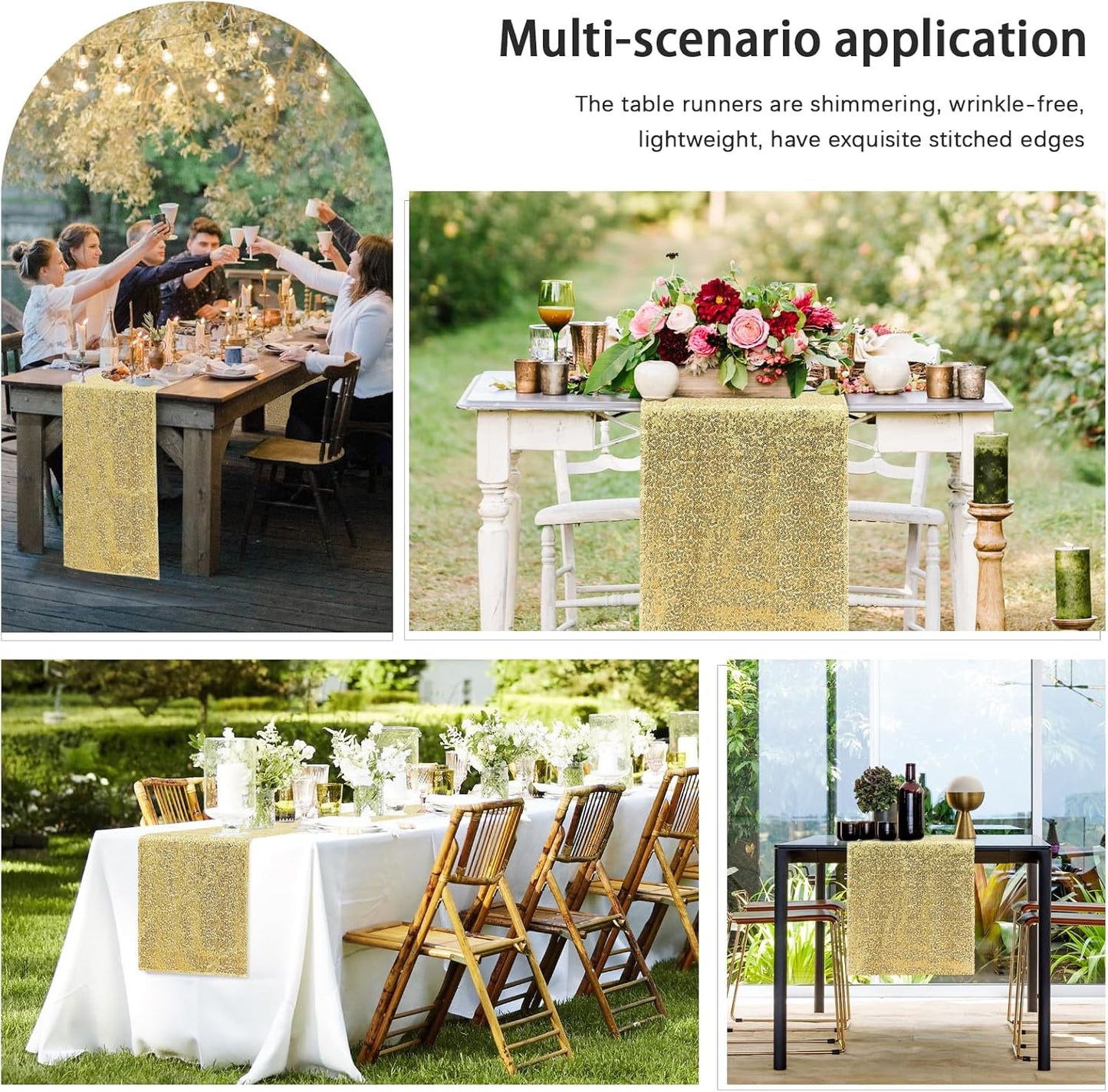 10 Packs 12 x 72 inches Sequin Table Runner, Gold Glitter Table Runner for Birthday Party Supplies Wedding Engagement Baby Shower Holiday Celebration Event Decorations