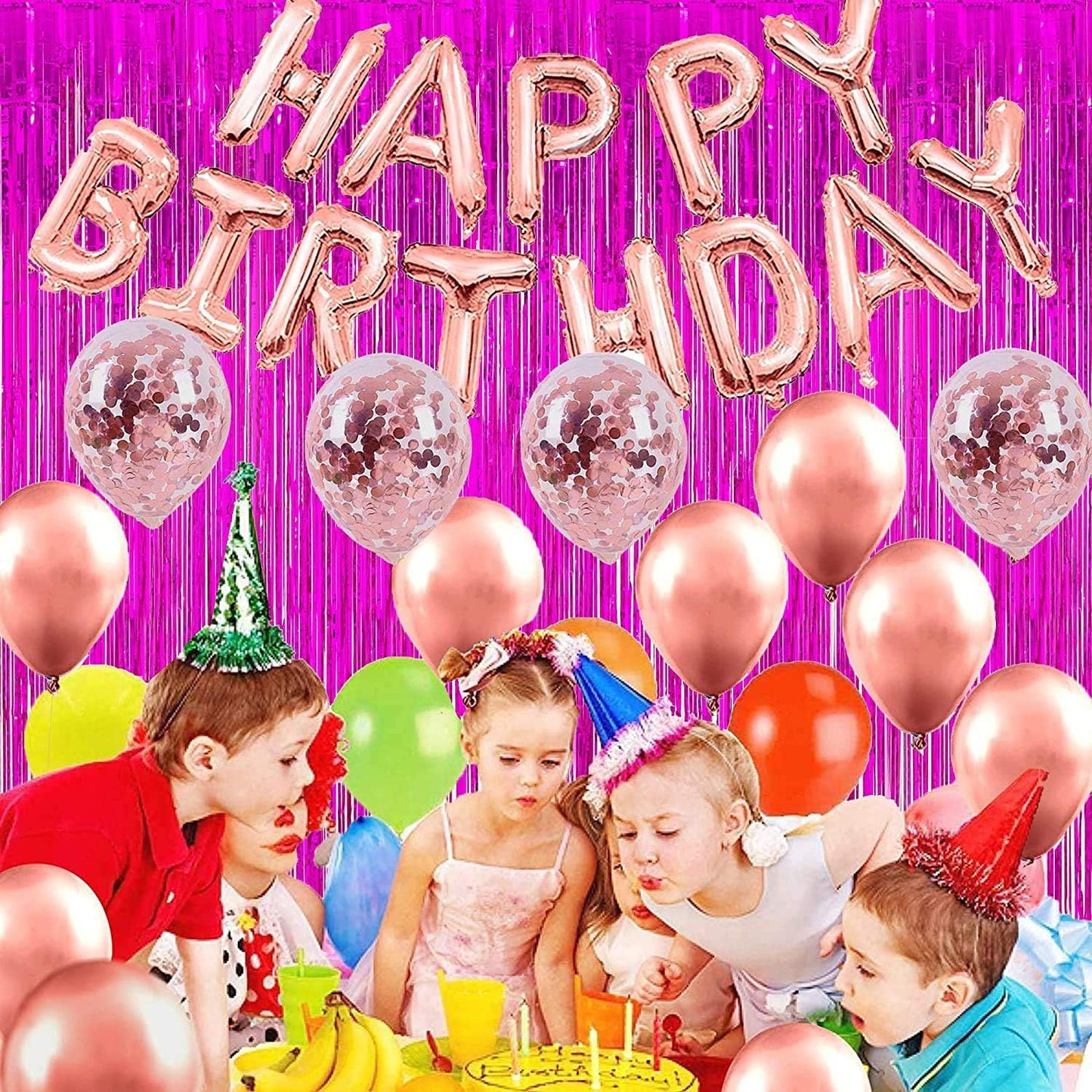 Foil Fringe Curtain Party Decorations - Hot Pink Photo Backdrop Tinsel Steamers Curtains for Tropical Hawaiian Theme Birthdays Christmas Valentine Bachelorette Parties