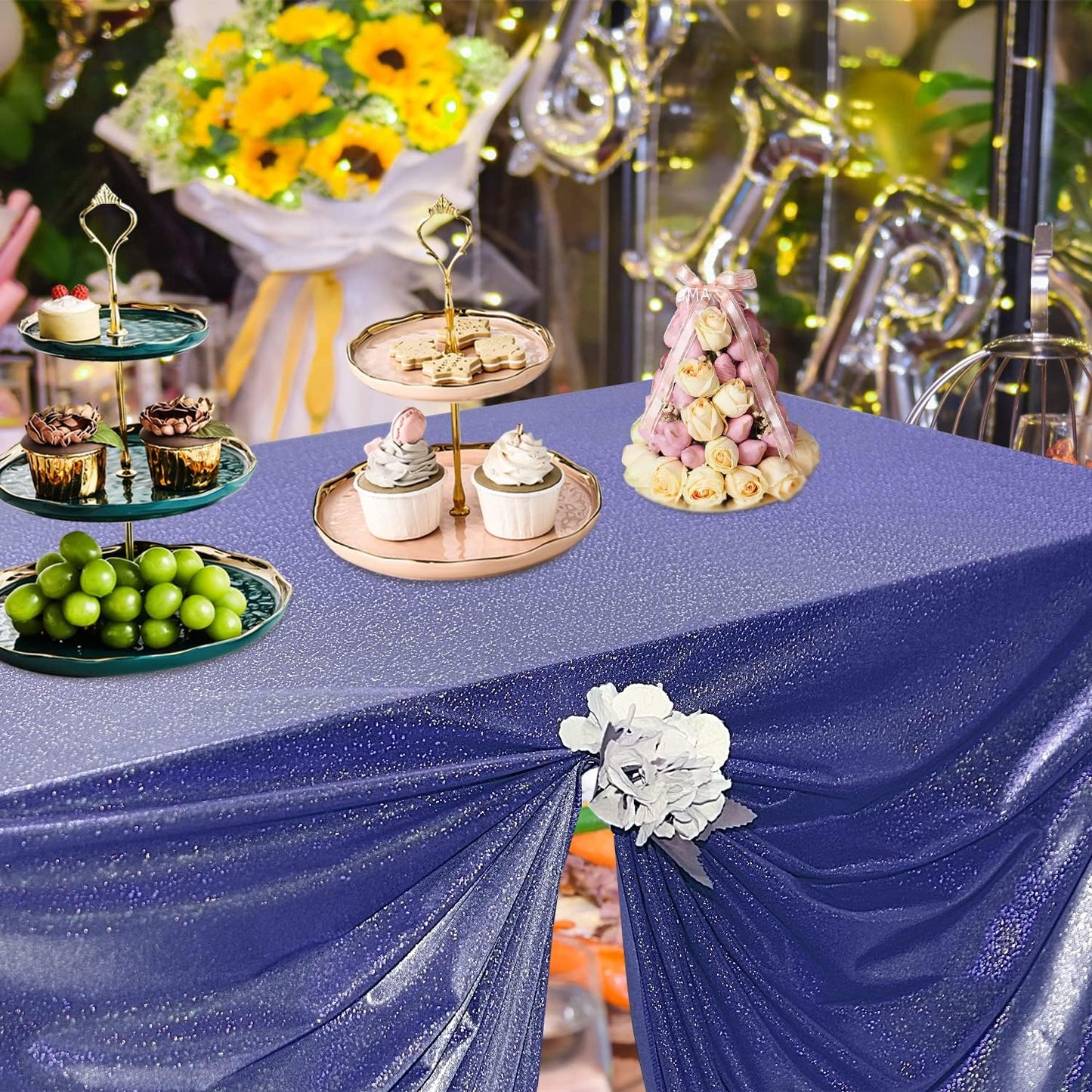 Fitable Sequin Tablecloth for Parties 60x84 Inch - Sparkle Glitter Table Cloth Laser Rectangle Overlay for Wedding Baby Shower Ceremony Birthday Holiday Banquet, Dark Blue