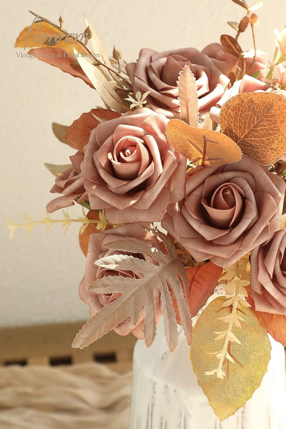 Floroom Artificial Flowers 25pcs Real Looking Warm Taupe Foam Fake Roses with Stems for DIY Wedding Bouquets Bridal Shower Centerpieces Floral Arrangements Party Tables Home Decorations