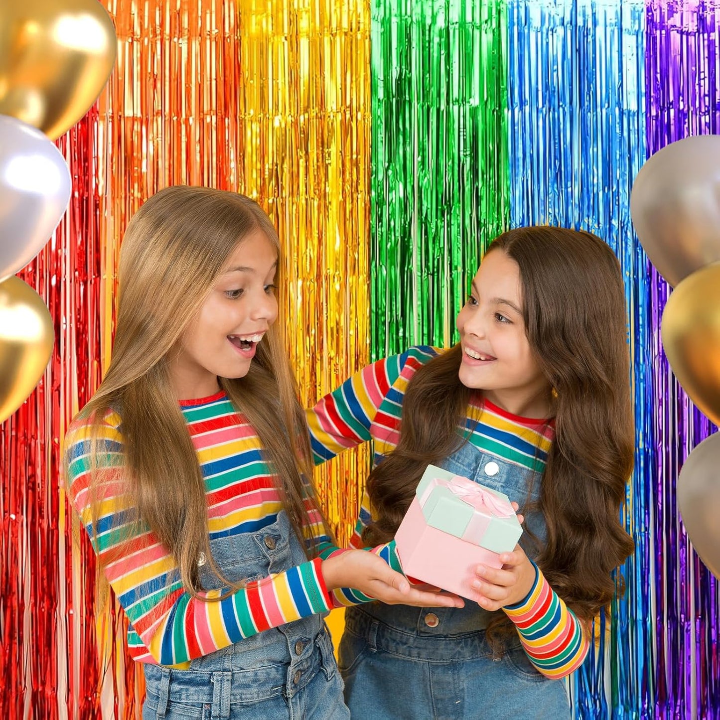 10 Pack Rainbow Backdrop Curtain 3.2ft x 8.2ft Metallic Tinsel Foil Fringe Curtains Photo Booth Background for Birthday Party Decoration Baby Shower Engagement Wedding Christmas Decoration (Rainbow)