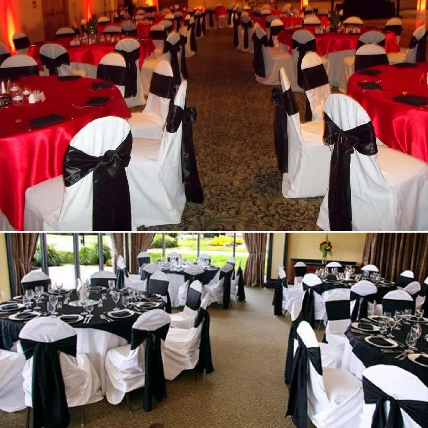 100 PCS Satin Chair Sashes Decorative Bow Satin Chair Sashes Ties Back Ribbon Bows Chairs Cover Band for Wedding Party Ceremony Reception Events Banquet Restaurant Home Kitchen Decor(7x108inch,Black)