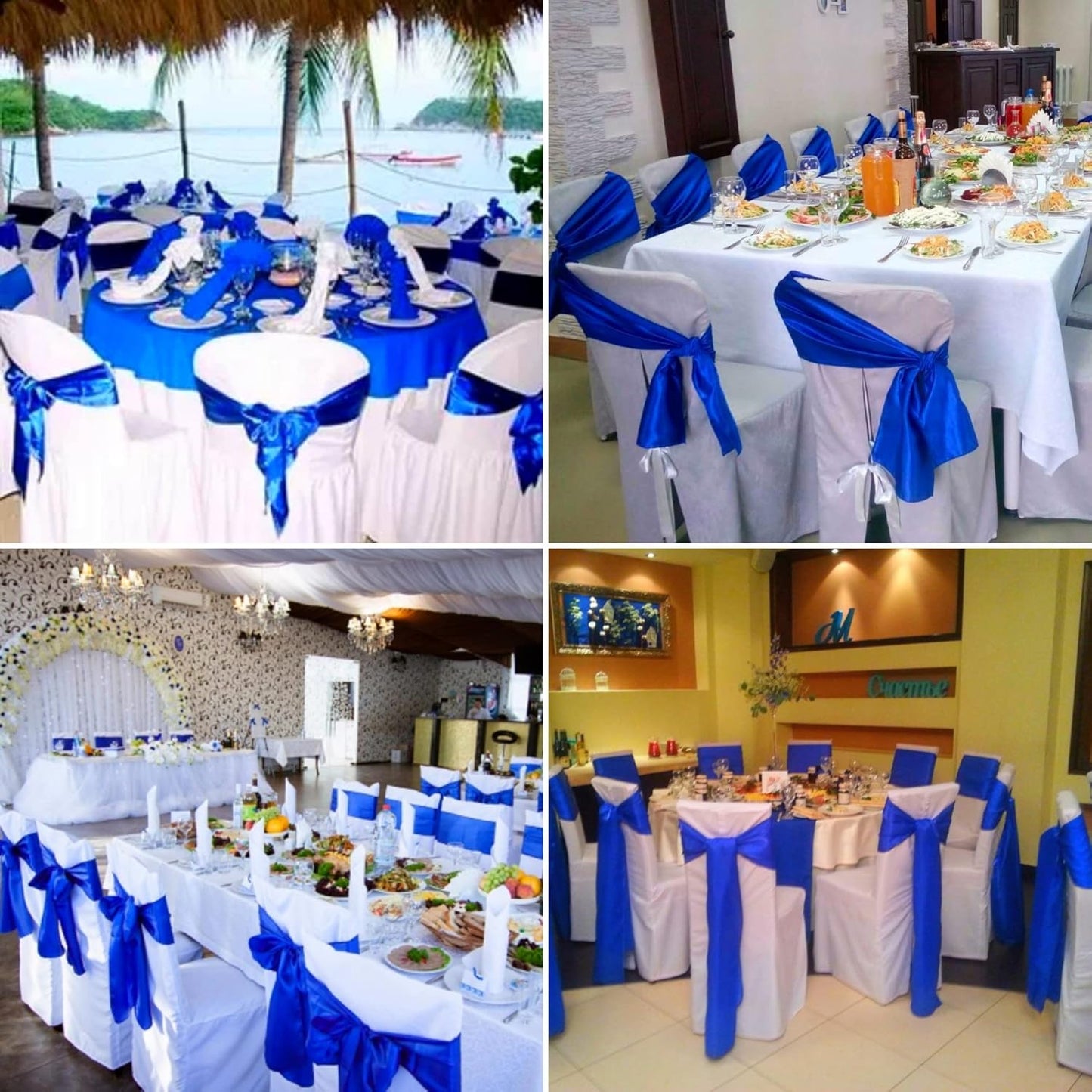 100 PCS Satin Chair Sashes Decorative Bow Satin Chair Sashes Ties Back Ribbon Bows Chair Cover Band for Wedding Party Ceremony Reception Events Banquet Restaurant Kitchen Decor(7X108inch,Royal Blue)