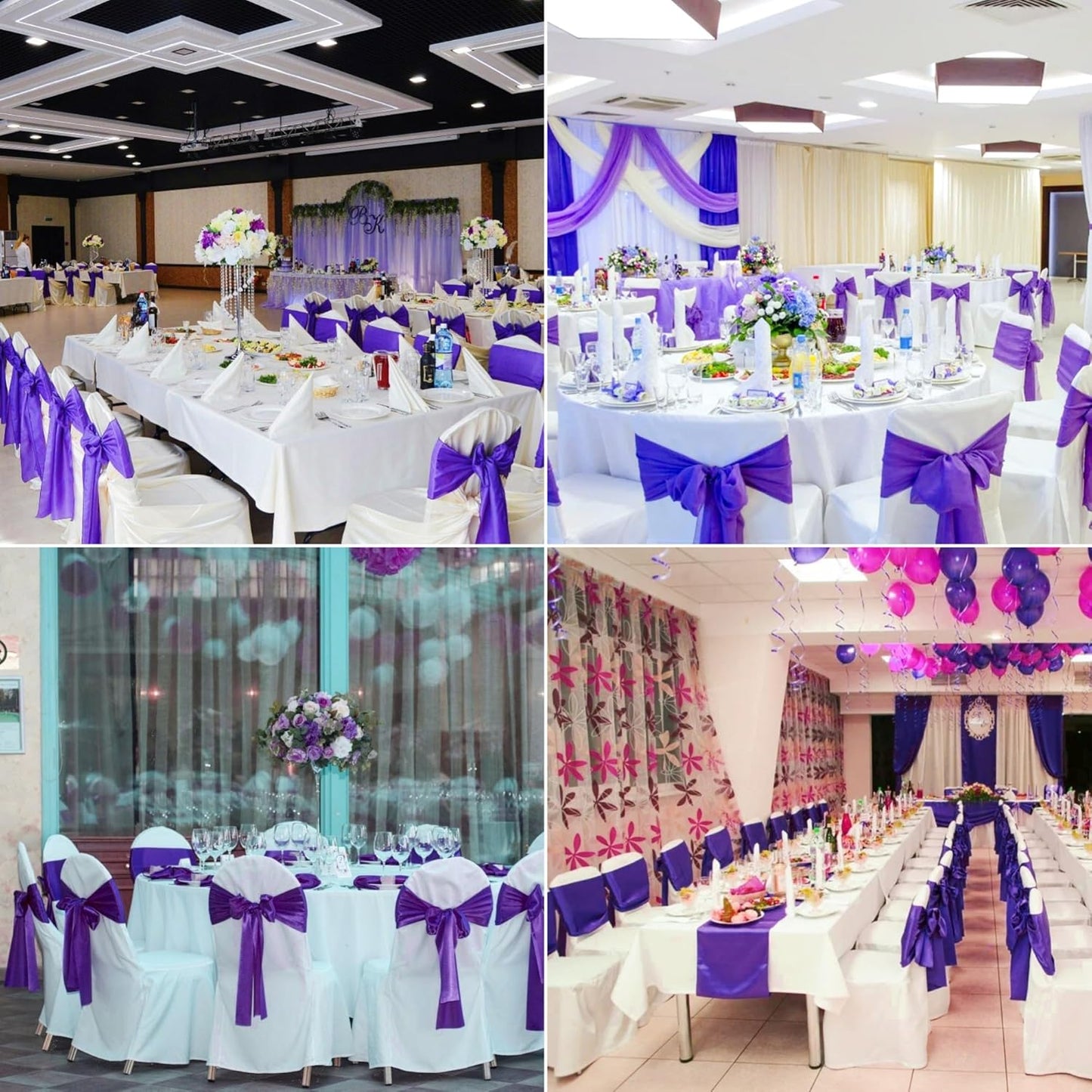 100 PCS Satin Chair Sashes Decorative Bow Satin Chair Sashes Ties Back Ribbon Bows Chairs Cover Band for Wedding Birthday Party Ceremony Reception Events Banquet Home Kitchen Decor(7 x108inch,Purple)