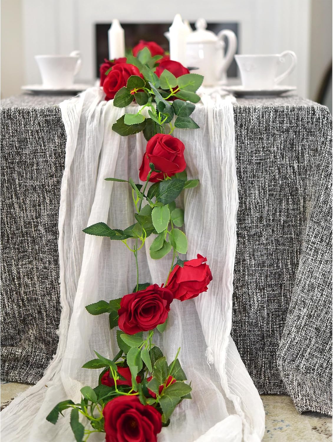 FiveSeasonStuff 29 Ft 4 Pack Rose Silk Flower Garland Artificial Flowers Decoration Hanging Floral Décor for Wedding Baby Shower Birthday Party Garden (Venetian Red)