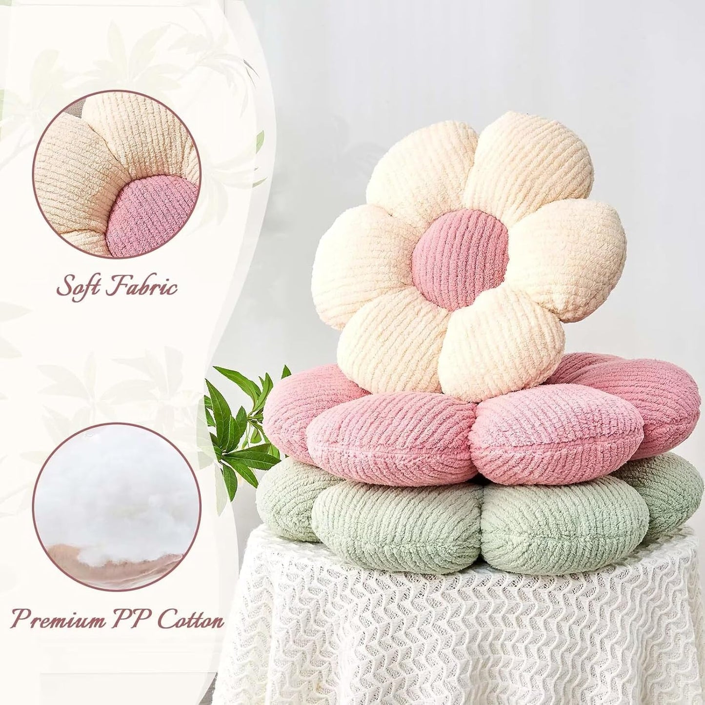 Flower Throw Pillow, Soft Sage Green 17.7" Shaped Floor Pillow for Home Decor, Cute Aesthetic Plush Decorative Pillows for Bed, Sofa, Couch