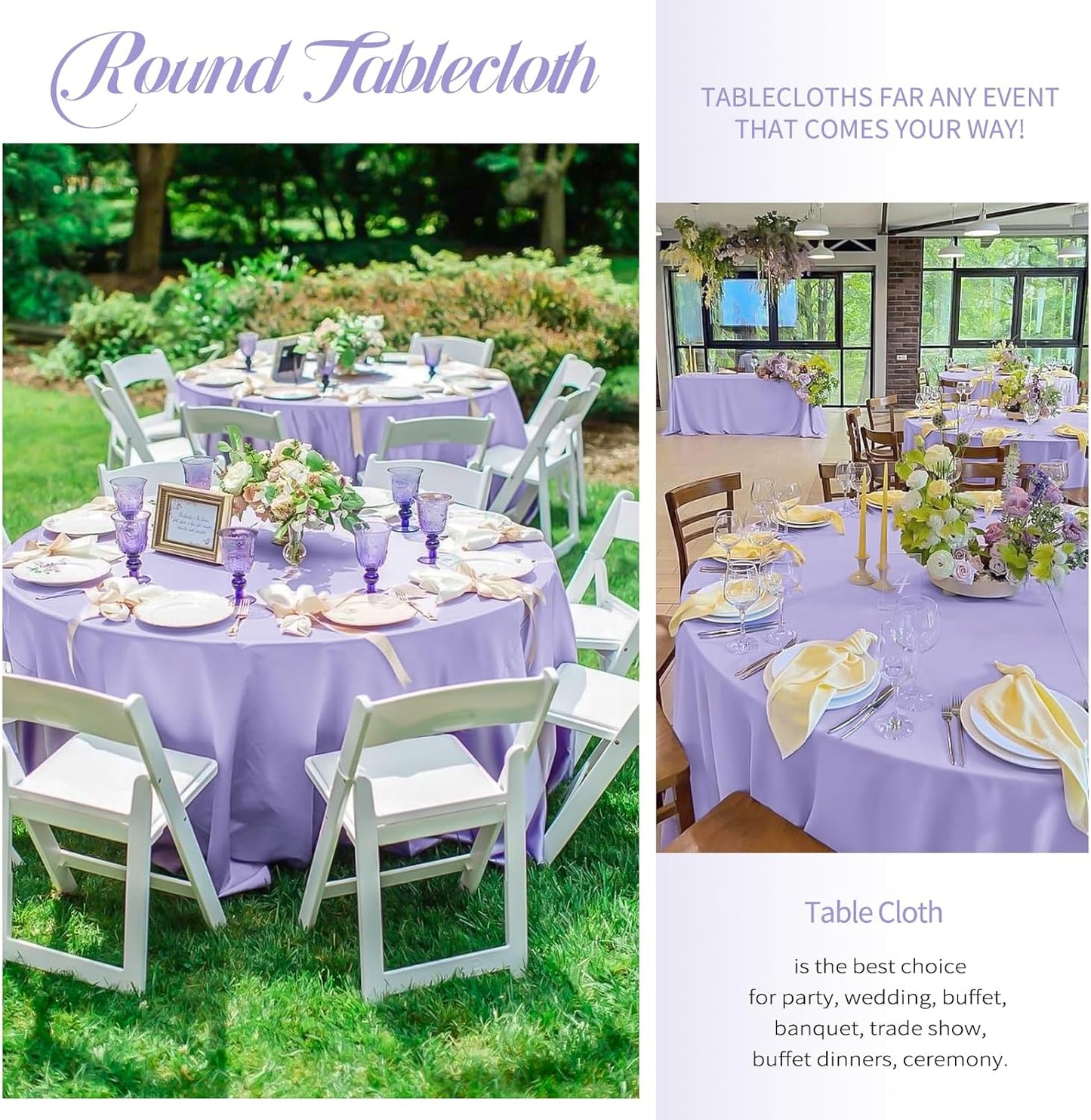 10 Pack Lavender Round Tablecloths - 120 Inch, Polyester Table Cover, Stain and Wrinkle Resistant Washable Fabric Table Cloth for Wedding Banquet Parties