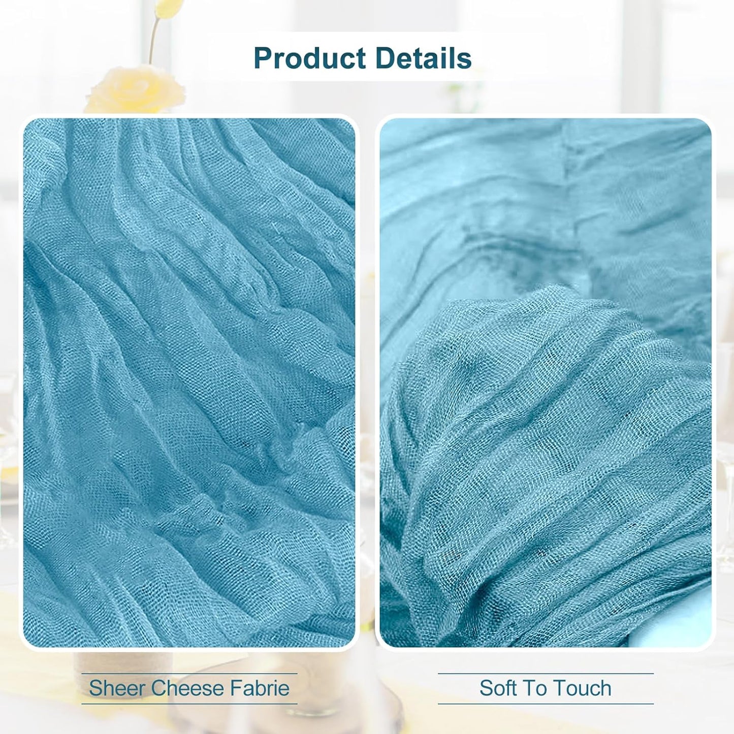 1 Pack Baby Blue Cheesecloth Table Runner 35x120 Inch 10Ft Rustic Gauze Cheese Cloth Table Runner Sheer Cheesecloth Table Runners for Wedding Party Bridal Shower Decoration