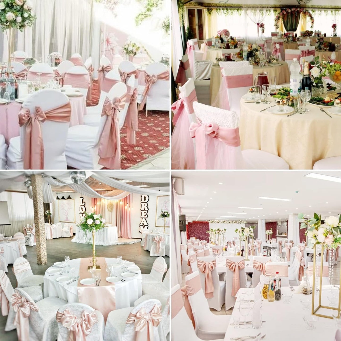 100 PCS Satin Chair Sashes Decorative Bow Chair Ribbon Bows Chairs Cover Band Back Sashes Ties for Wedding Party Ceremony Reception Events Banquet Restaurant Home Kitchen Decor(7 x108 inch,Rose Gold)