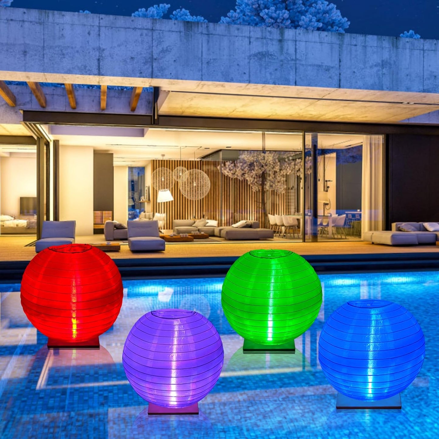 Floating Lanterns LED Pool Lights,IP68 Waterproof Pool Lights That Float ,13 Color Changes by Remote Control for Pool Decor,Outdoor Party,Wedding (4Pcs-14 inches)