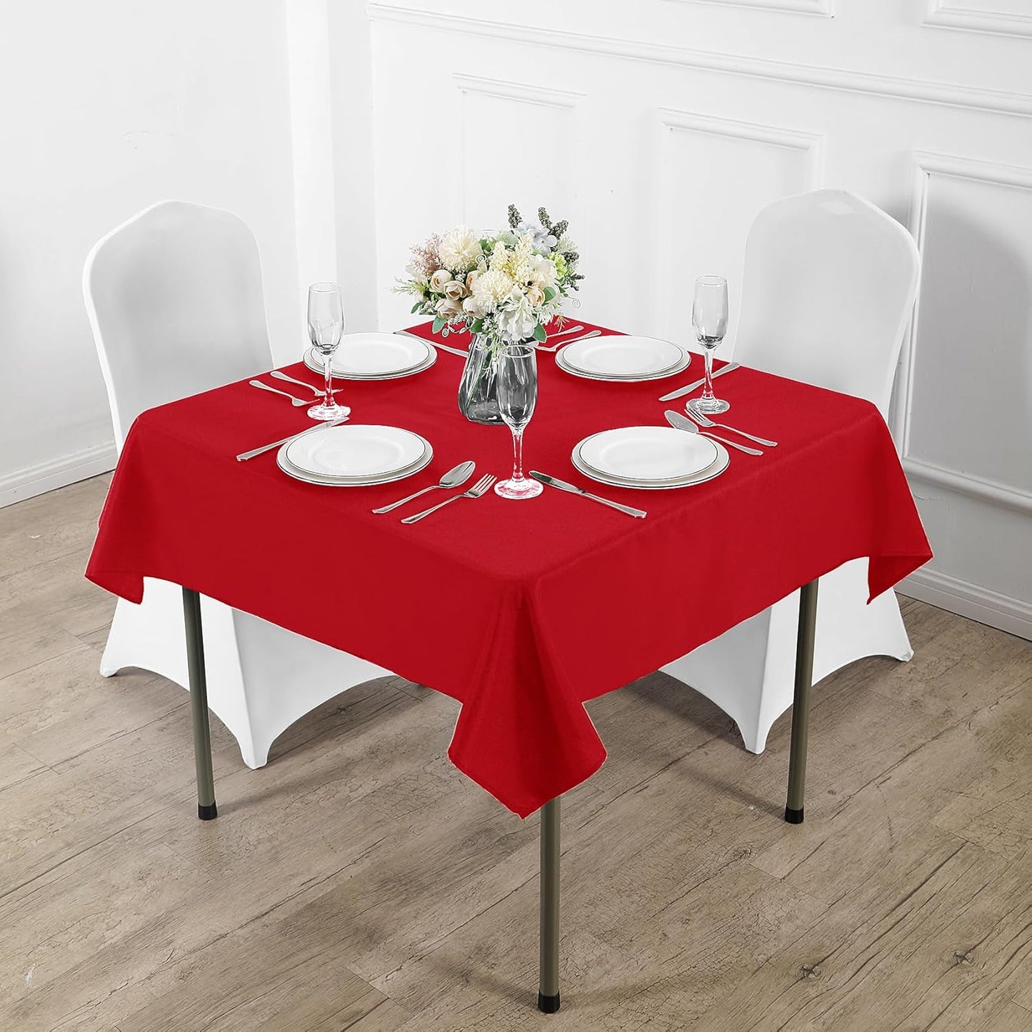 Fokitut 2 Pack Waterproof Square Tablecloth, 90x90 Inch, Stain Resistant and Wrinkle Polyester Table Cloth, Fabric Table Cover for Kitchen Dining, Wedding, Party, Holiday Dinner-Red