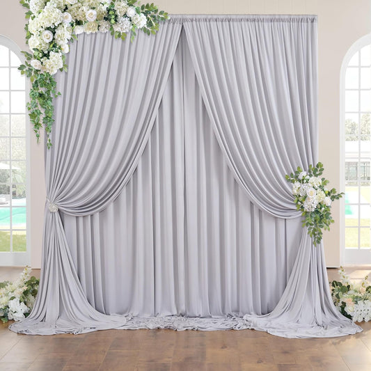 10 ft x 10 ft Wrinkle Free Silver Backdrop Curtain for Parties, Polyester Silver Grey Backdrop Drapes 2 Panels 5x10ft for Baby Shower Photoshoot Engagement Wedding Birthday Photography Background
