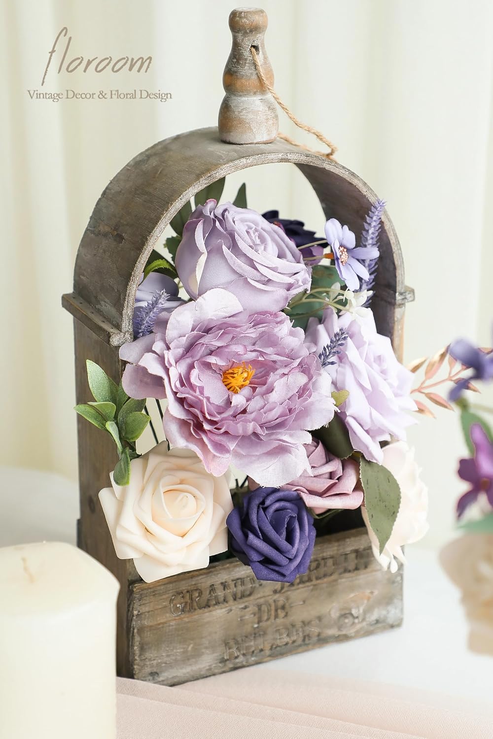 Floroom Lilac Lavender Artificial Flowers Fake Roses Peony and Greenery Combo Box Set for DIY Purple Wedding Bouquets Bridal Shower Centerpieces Floral Arrangements Party Tables Home Decorations