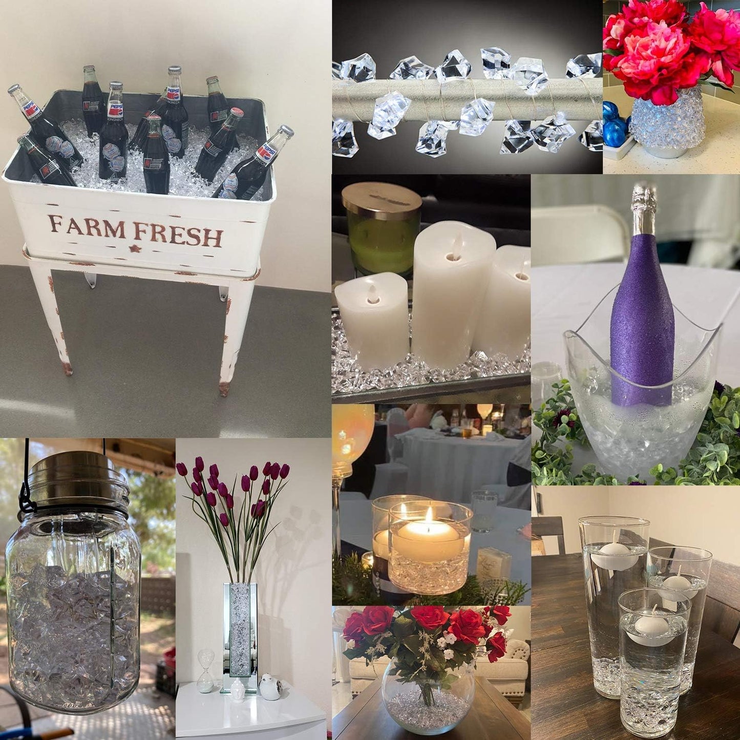 1000Pcs Vase Fillers, Crystal Beads Stones Crafts Small Clear Fake Ice Cubes Acrylic Rock Diamond Stones Clear Rocks Crystals Acrylic for Christmas Decor Home Wedding Birthday Decoration Arts & Crafts