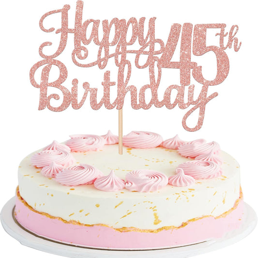 1 PCS Happy 45th Birthday Cake Topper Glitter Cheers to 45 Years Birthday Cake Pick 45 Fabulous Cake Decoration for Happy 45th Birthday Theme Party Decorations Supplies Rose Gold
