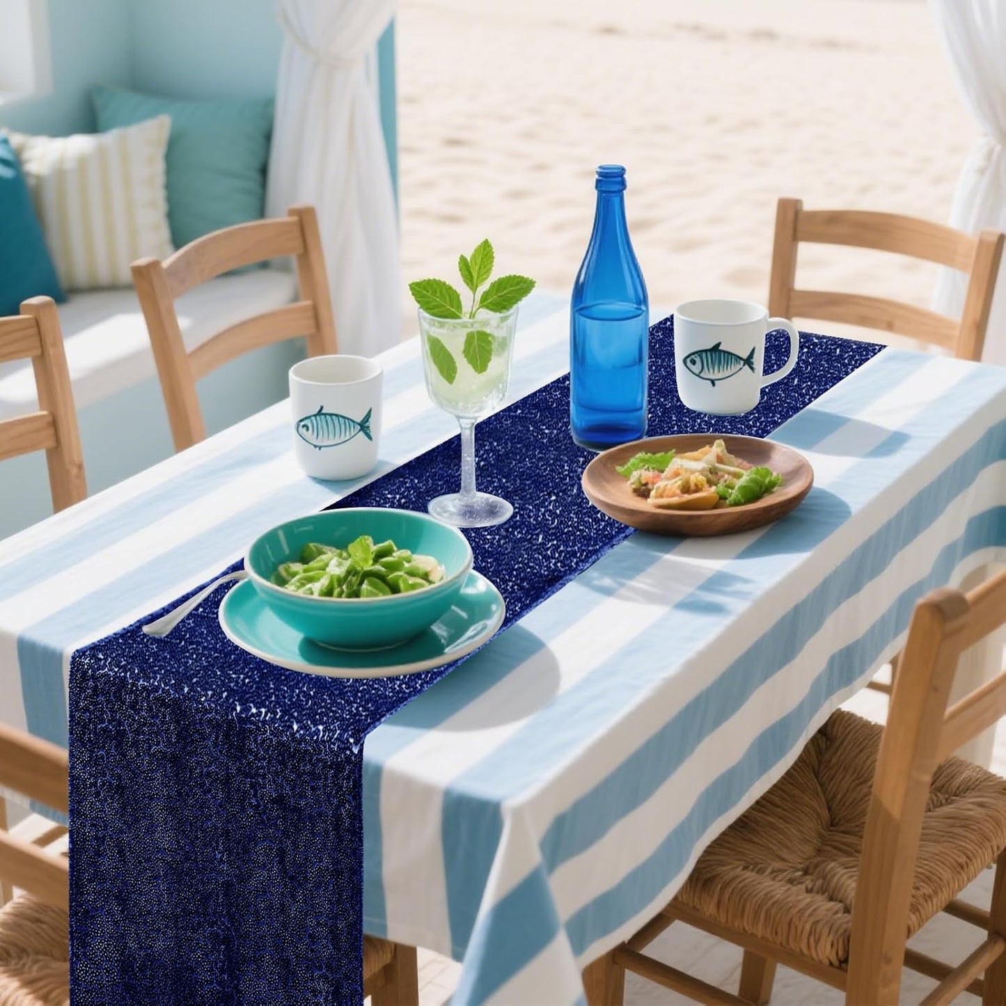 10 Packs 12 x 72 inches Sequin Table Runner, Navy Blue Glitter Table Runner for Birthday Party Supplies Wedding Engagement Baby Shower Holiday Celebration Event Decorations