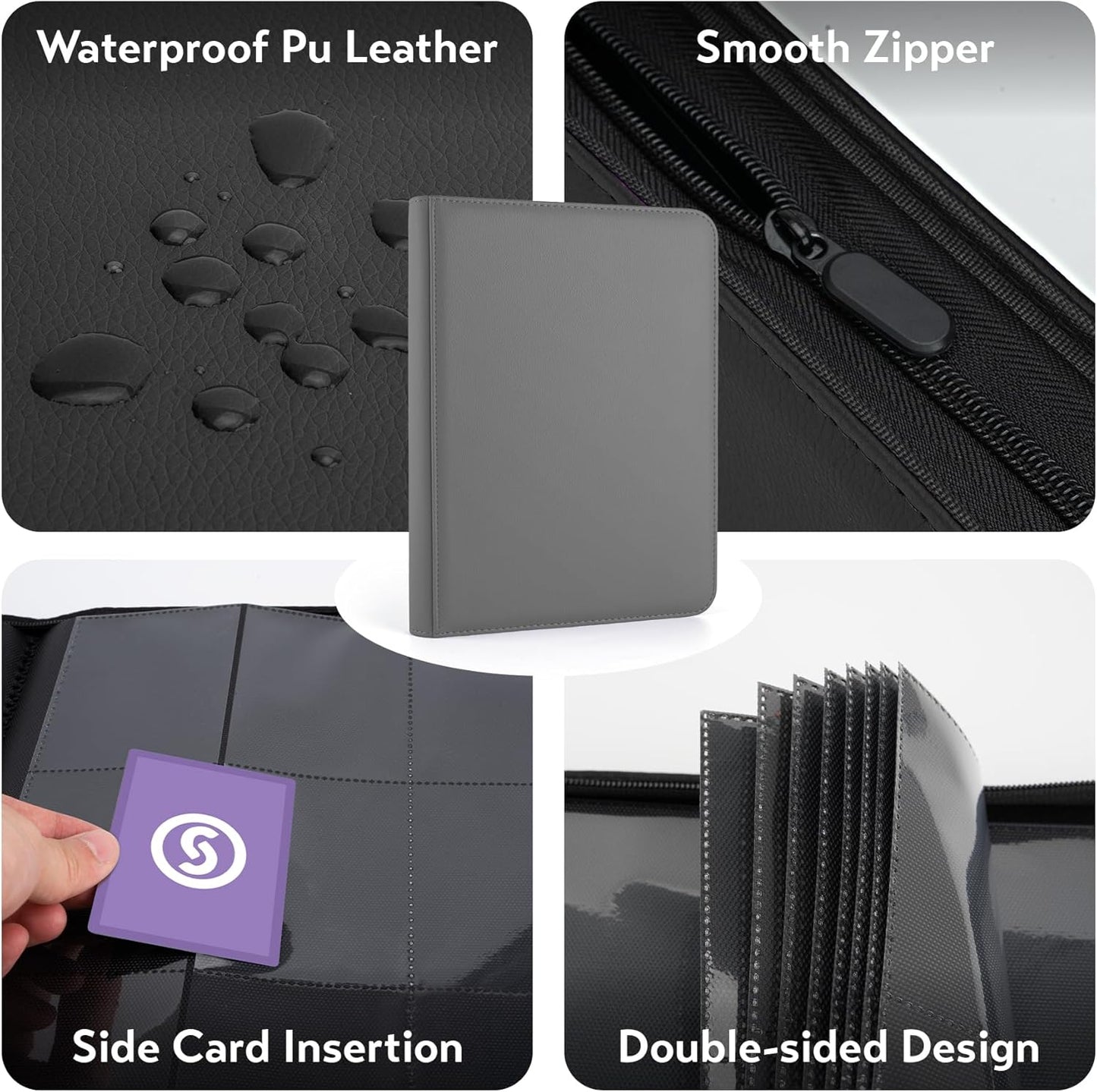 1000+ Pockets Trading Card Binder, Premium 16 Pocket Card Binder, Ringless Side Loading Collection Album Holder Folders for MTG, TCG, Game Cards & Sports Cards (Grey)