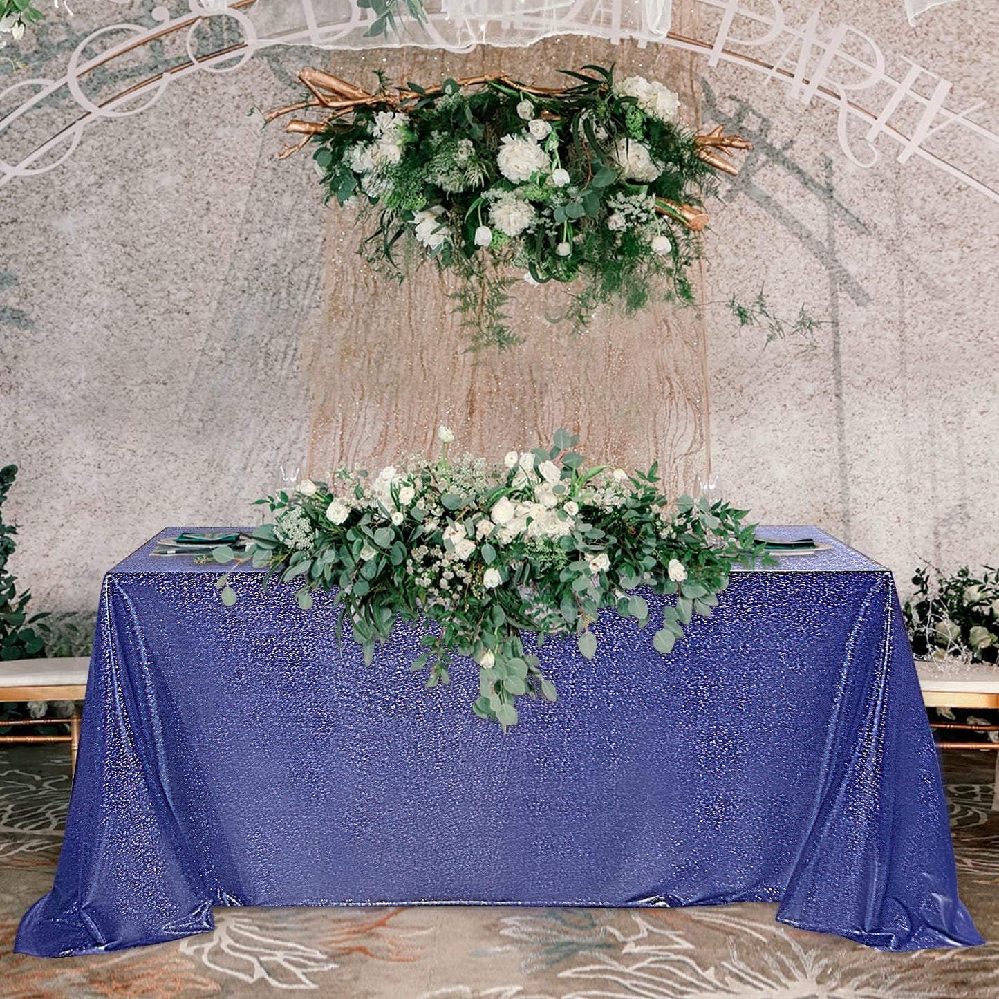 Fitable Sequin Tablecloth for Parties 60x84 Inch - Sparkle Glitter Table Cloth Laser Rectangle Overlay for Wedding Baby Shower Ceremony Birthday Holiday Banquet, Dark Blue