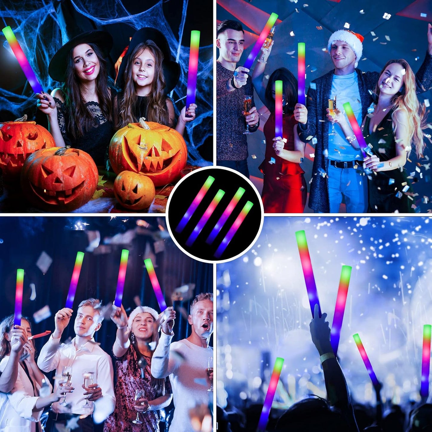 Foam Glow Sticks-192 PCS Light up Sticks Party Favor Glow in The Dark Party Supplies with 3 Modes Colorful Flashing Light Up Toys for Party Wedding Birthday Concert Halloween Christmas